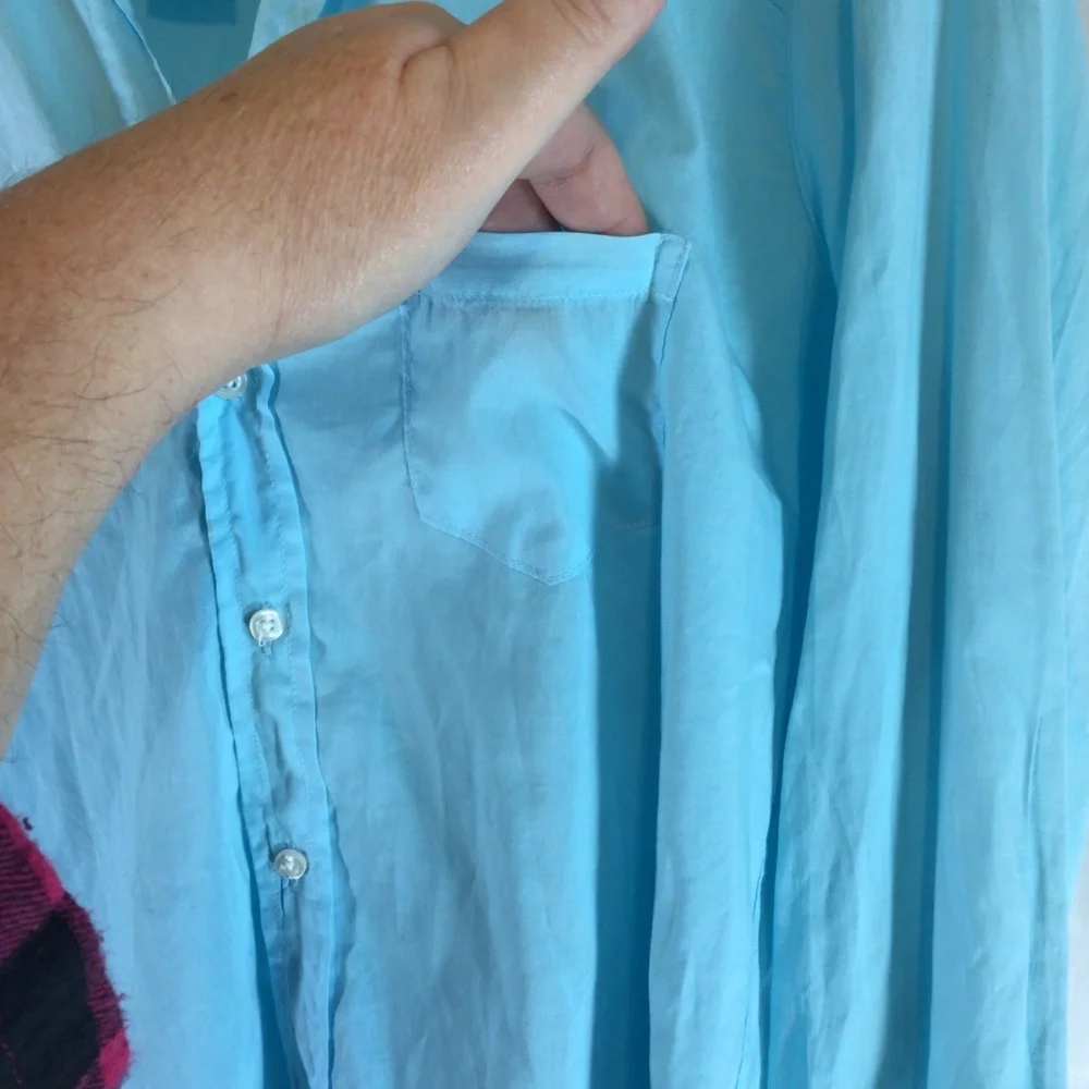 Frank & Eileen Eileen Button Down Shirt XS Aqua Blue Italian Cotton Relaxed Fit - Picture 7 of 10